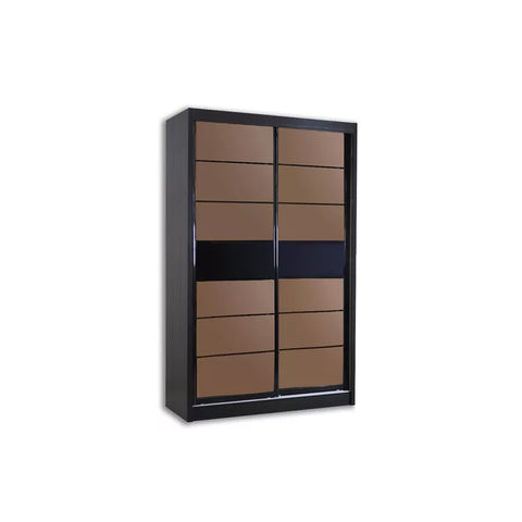 Image of Easton 5 Ft. Sliding Glass and Mirror Door Wardrobe In Black/ Brown-Wardrobe-Furnituremart.sg