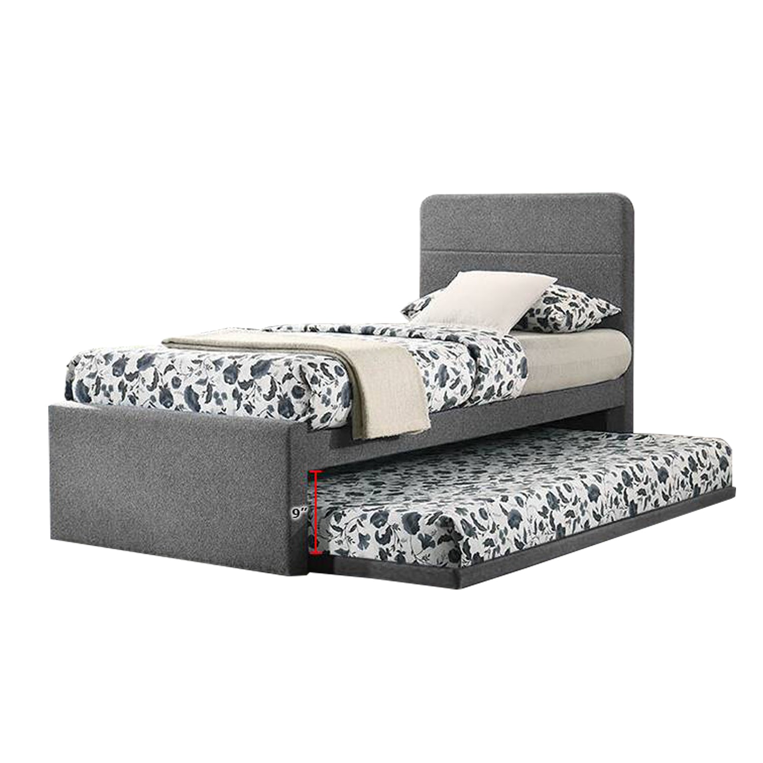 Dorma Single Divan + Pull-Out Type Bed Frame Fabric Upholstery in Grey Colour w/ Mattress Option