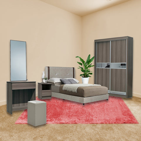 Image of Furnituremart Jerome Bed Frame, Wardrobe, Dressing Table With Stool, and Side Table Bedroom Set