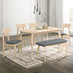 KEN Solid Rubberwood 6 Seater Dining Set with Bench Natural/Walnut