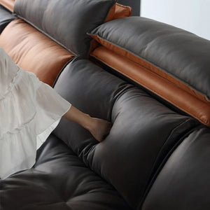 Milan 3/4 Seater Faux Leather L Shaped Sofa In Grey/ Orange-Furnituremart.sg