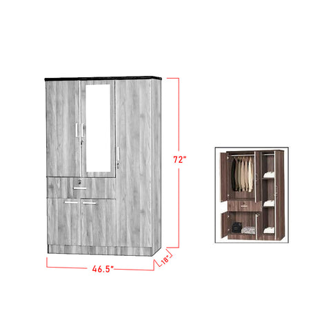 Image of Zara Series 14 Wardrobe 3-Door Cabinet with Mirror & Drawer in Dark Brown