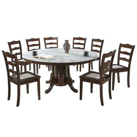 Image of Saniti Series 1+8 Natural Marble Dining Set Table with Chair in Walnut