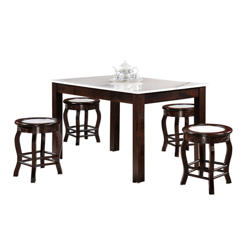 Image of Saniti Series 1+4 Natural Marble Dining Set Table with Chair in Walnut Colour