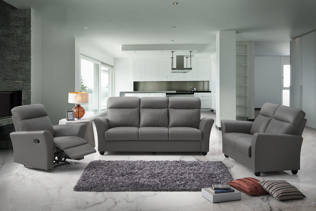 Rimini Series Half leather Recliner Sofa Set in Stone/Cappuccino Color.