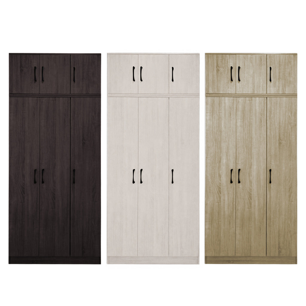 Munich Series 3-Door Soft Closing Wardrobe with Top Cabinet - w/ Mirror Add-On in 4 Colours