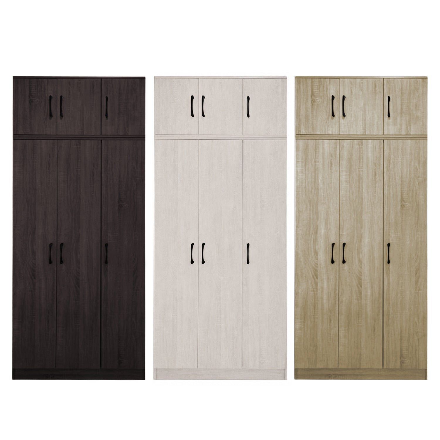 Munich Series 3-Door Soft Closing Wardrobe with Top Cabinet - w/ Mirror Add-On in 4 Colours