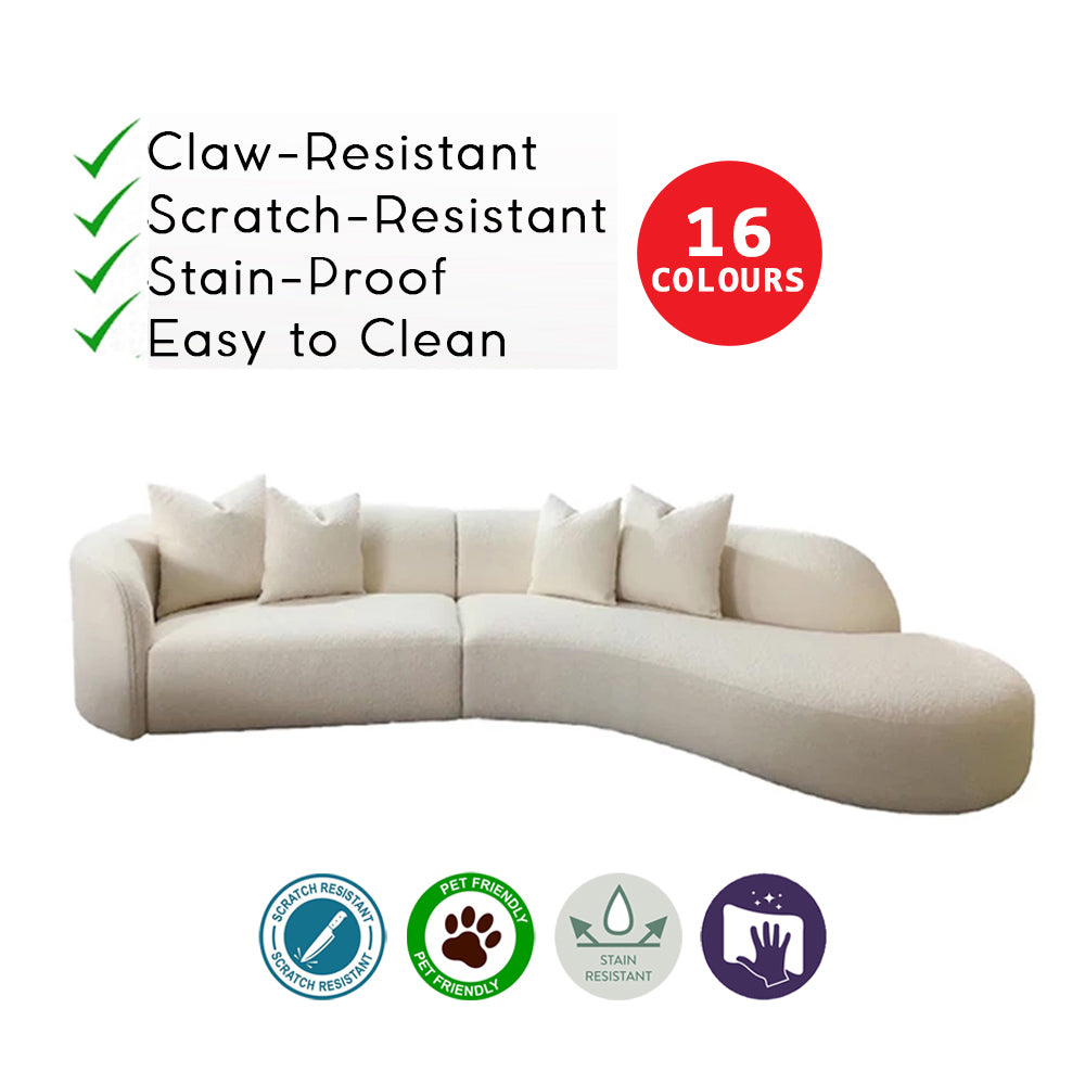 Perla Series Curved Shaped Sofa In Pet Friendly Scratch And Water Proof Fabric/Leather