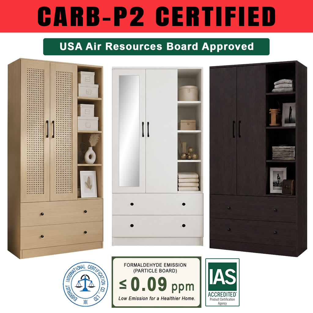 MIORI 2/3-Door Wooden Wardrobe Modern Clothes Cabinet with CARB-P2 Low Formaldehyde Board
