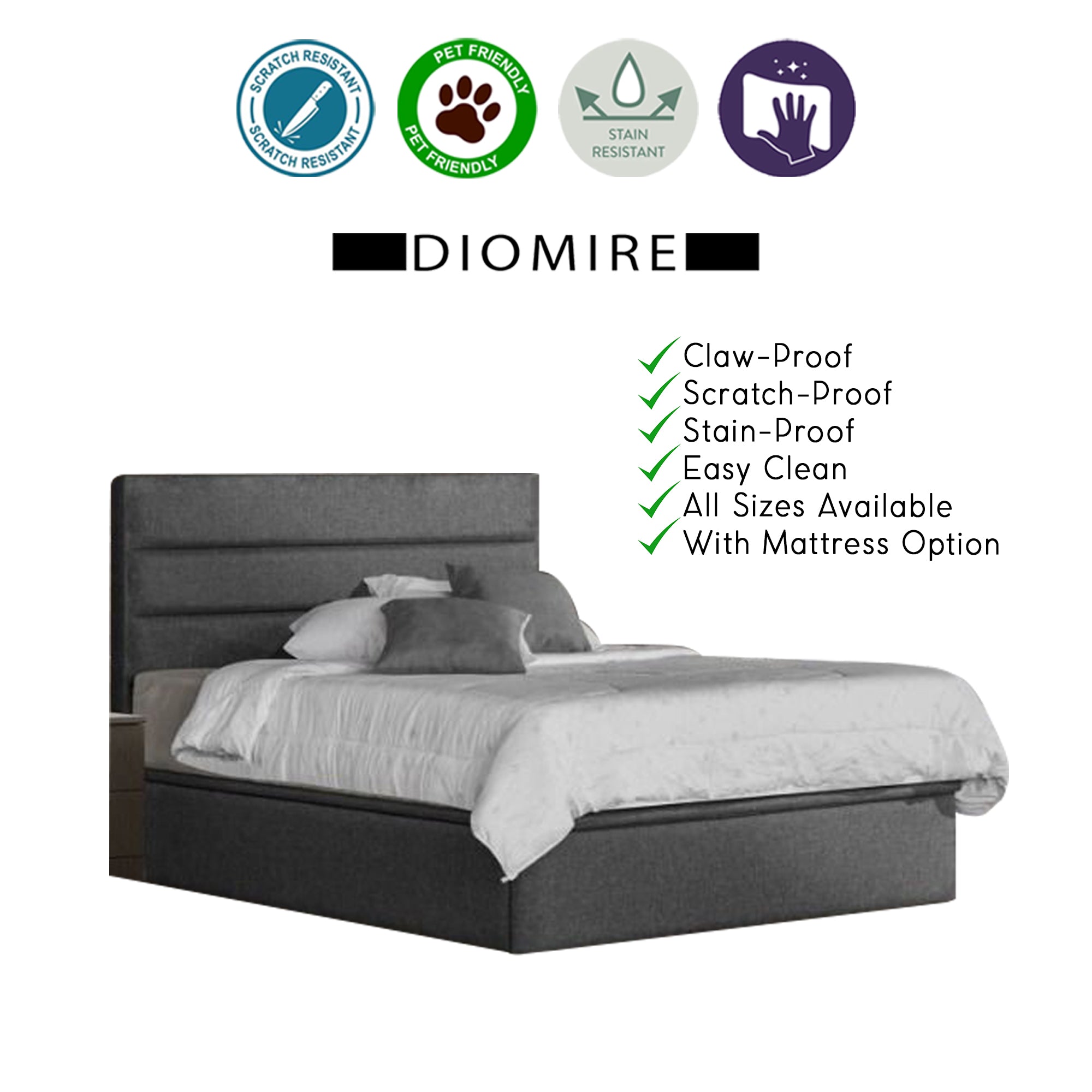 Diomire Zelma 14"/16"/18" SBD Storage Bed Pet Friendly Scratch-Resistant Fabric 27 Colours- With Mattress Add-On