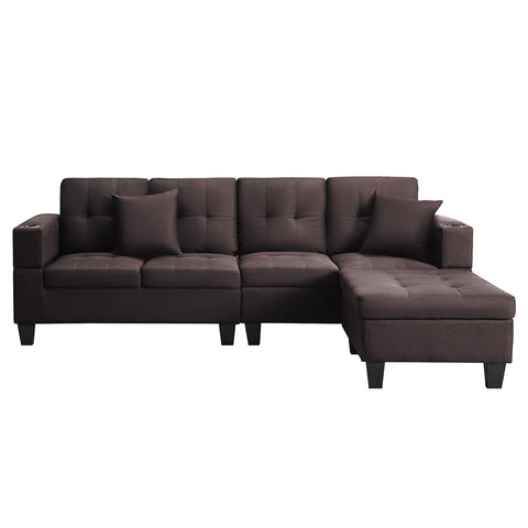 Image of Janra Reversible Sofa in Dark Brown Faux Leather w/ Cup Holder