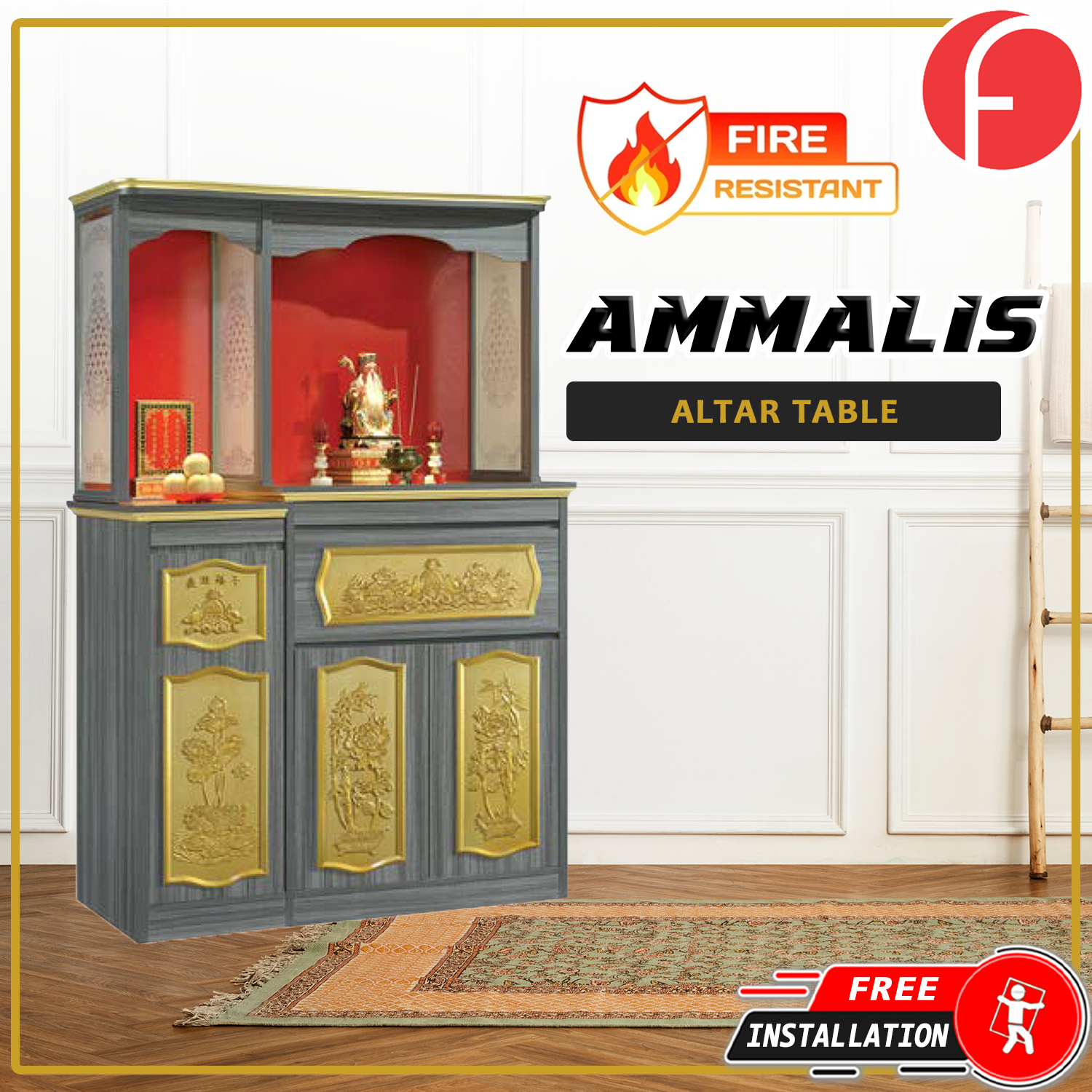 Ammalis Oriental Altar Table with Top Altar Cabinet Fire Resistant Altar Cabinet