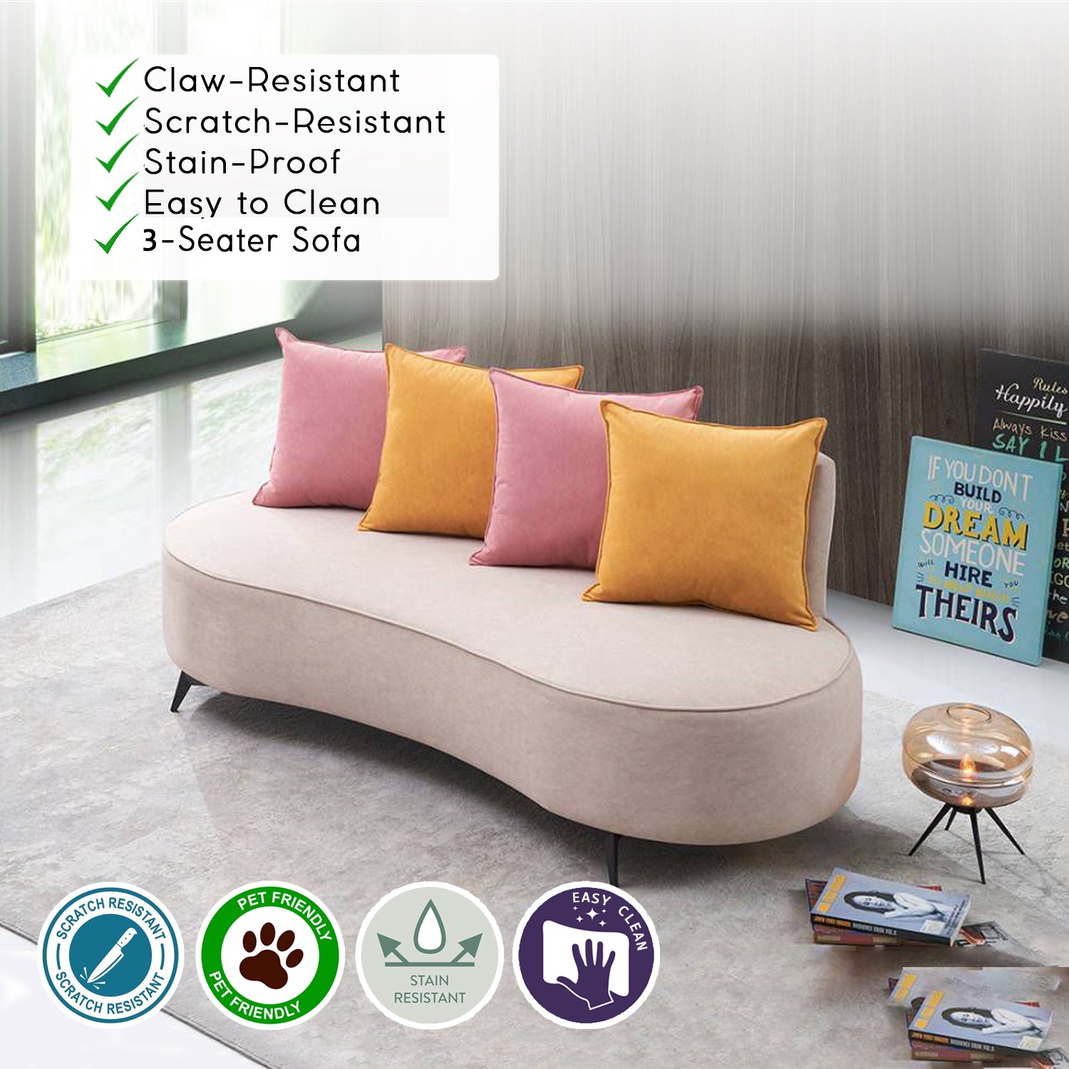 Agathe Pet-Friendly 3-Seater Sofa Scratch-Resistant Claw-Resistant Stain-Proof