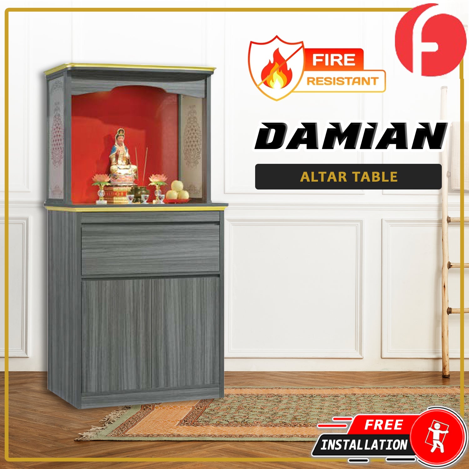 Damian Oriental Altar Table with Top Altar Cabinet Fire Resistant Altar Cabinet