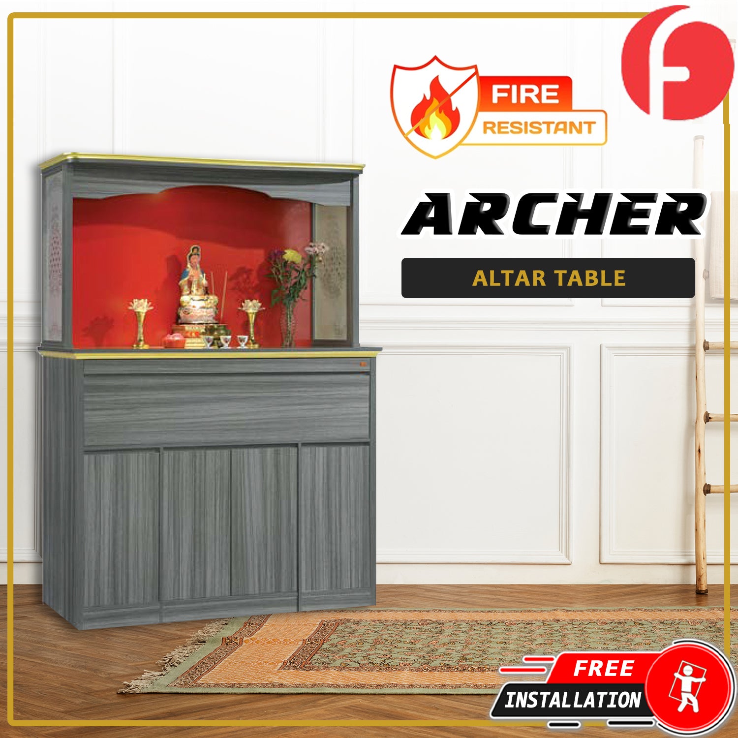 Archer Oriental Altar Table with Top Altar Cabinet Fire Resistant Altar Cabinet
