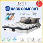 Honey Back Comfort 11" Mattress Anti-Static 7-Zone Pocket Spring - All Sizes Available