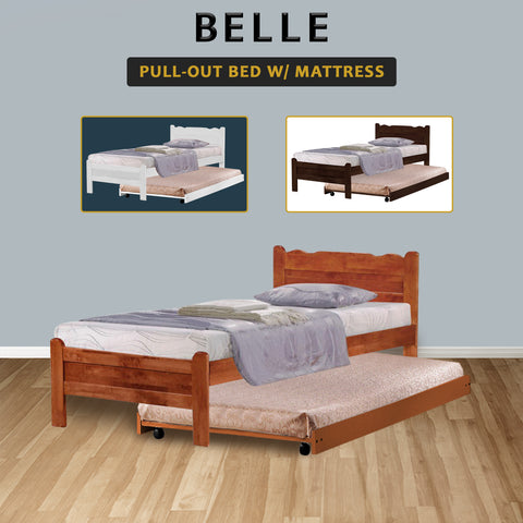 Image of Belle Pull-Out Bed Single Solid Rubberwood Bed Frame w/ Mattress Option