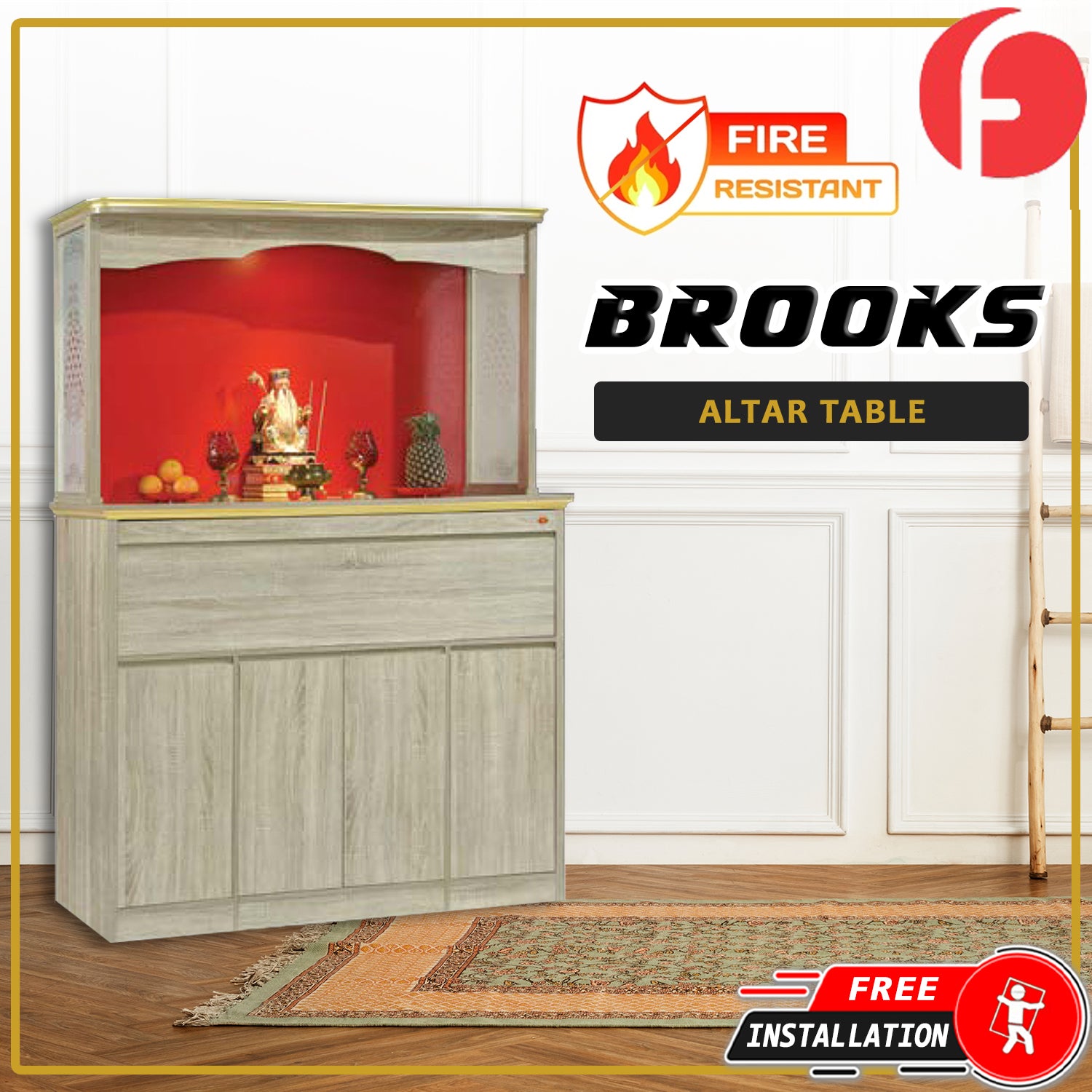 Brooks Oriental Altar Table with Top Altar Cabinet Fire Resistant Altar Cabinet