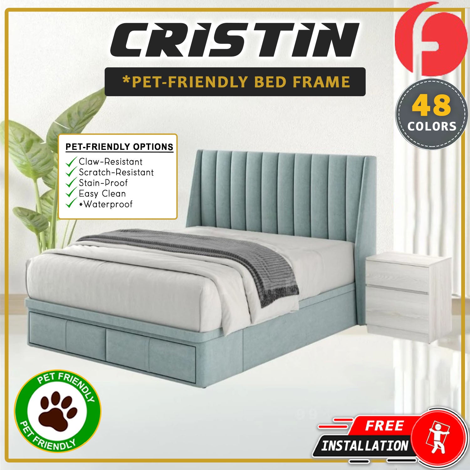 Cristin 12" Depth Storage Bedframe w/ Mattress PetFriendly Scratch-resist - All Sizes