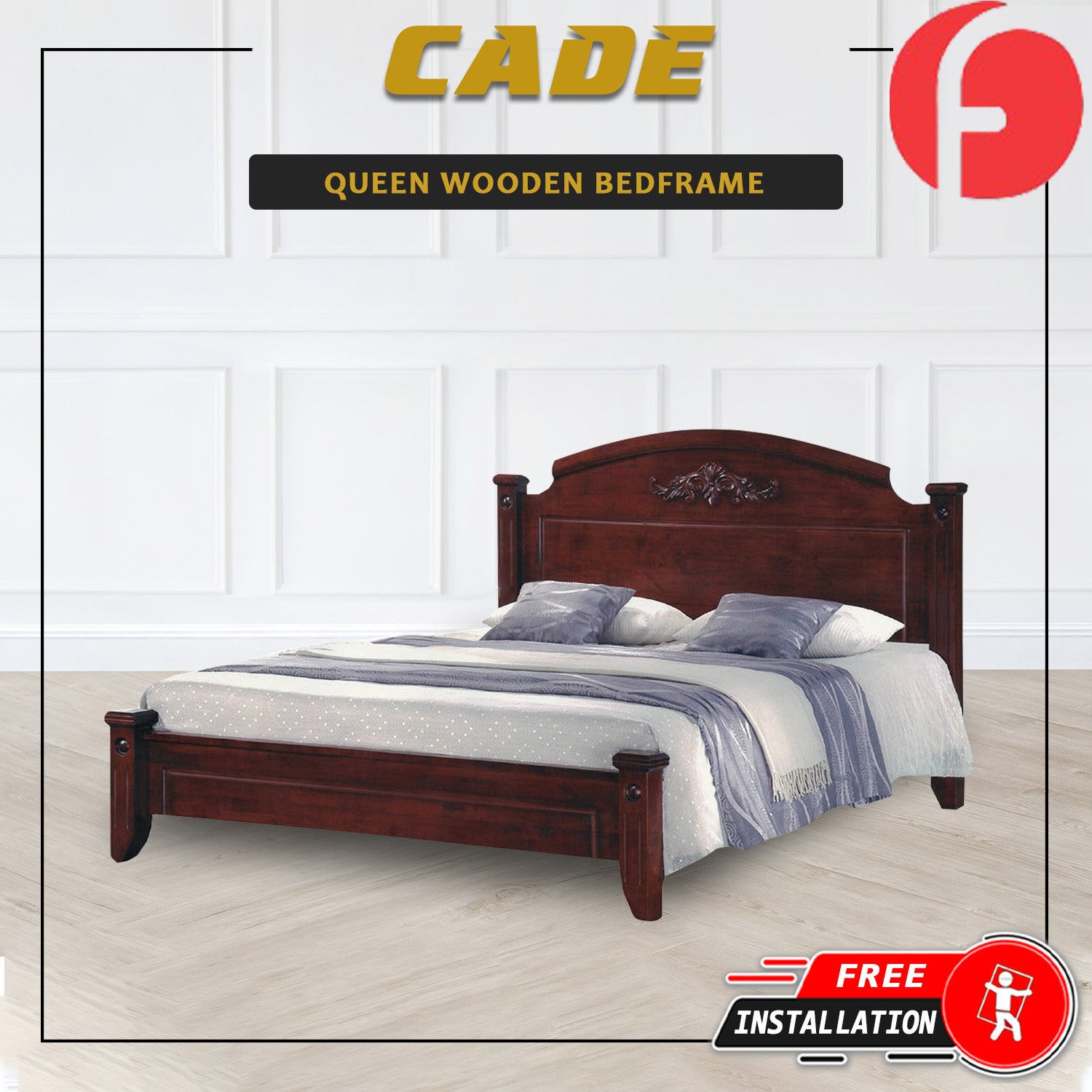 Cade Wooden Bedframe Solid Wood With Plywood Base Queen Size - w/ Mattress Option