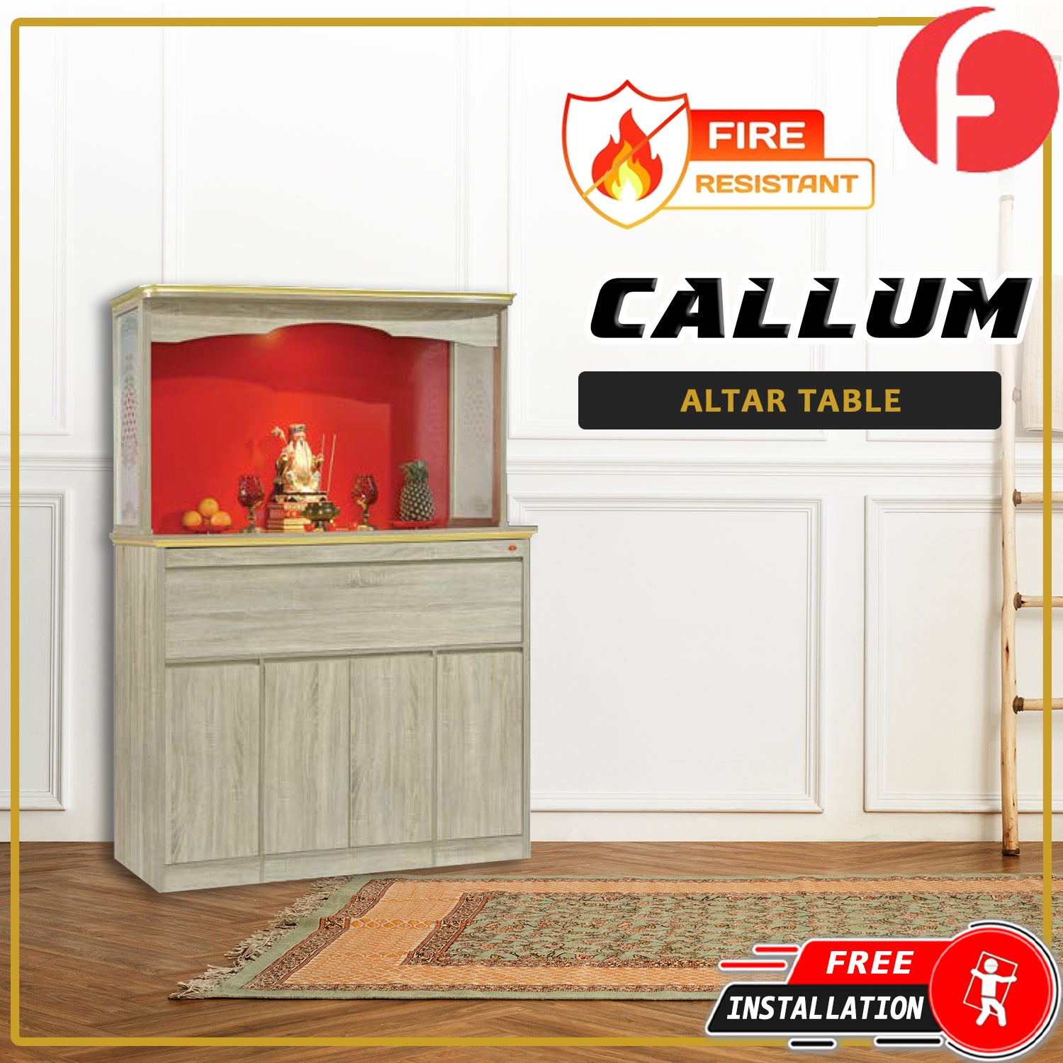 Callum Oriental Altar Table with Top Altar Cabinet Fire Resistant Altar Cabinet