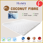 Honey Coconut Fibre Mattress Topper 1" Cooling Silk Fabric - All Sizes Available