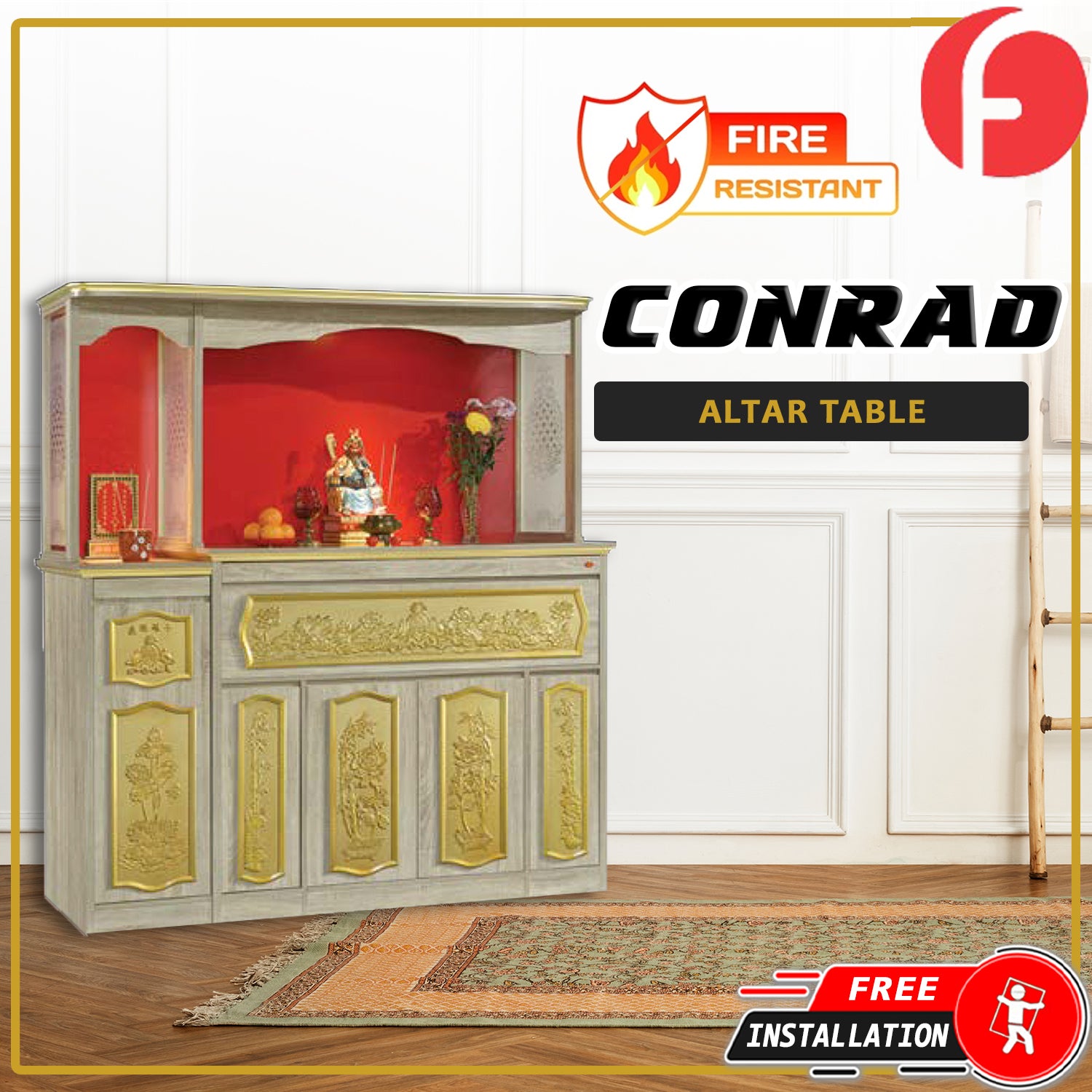 Conrad Oriental Altar Table with Top Altar Cabinet Fire Resistant Altar Cabinet