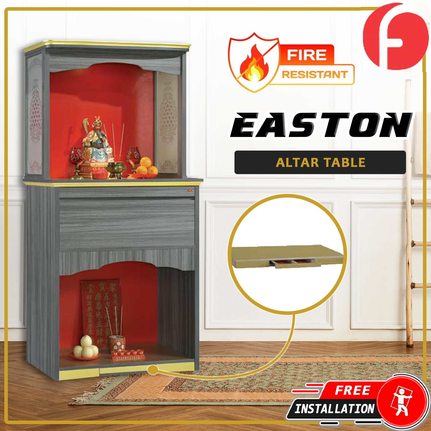 Easton Oriental Altar Table with Top Altar Cabinet Fire Resistant Altar Cabinet