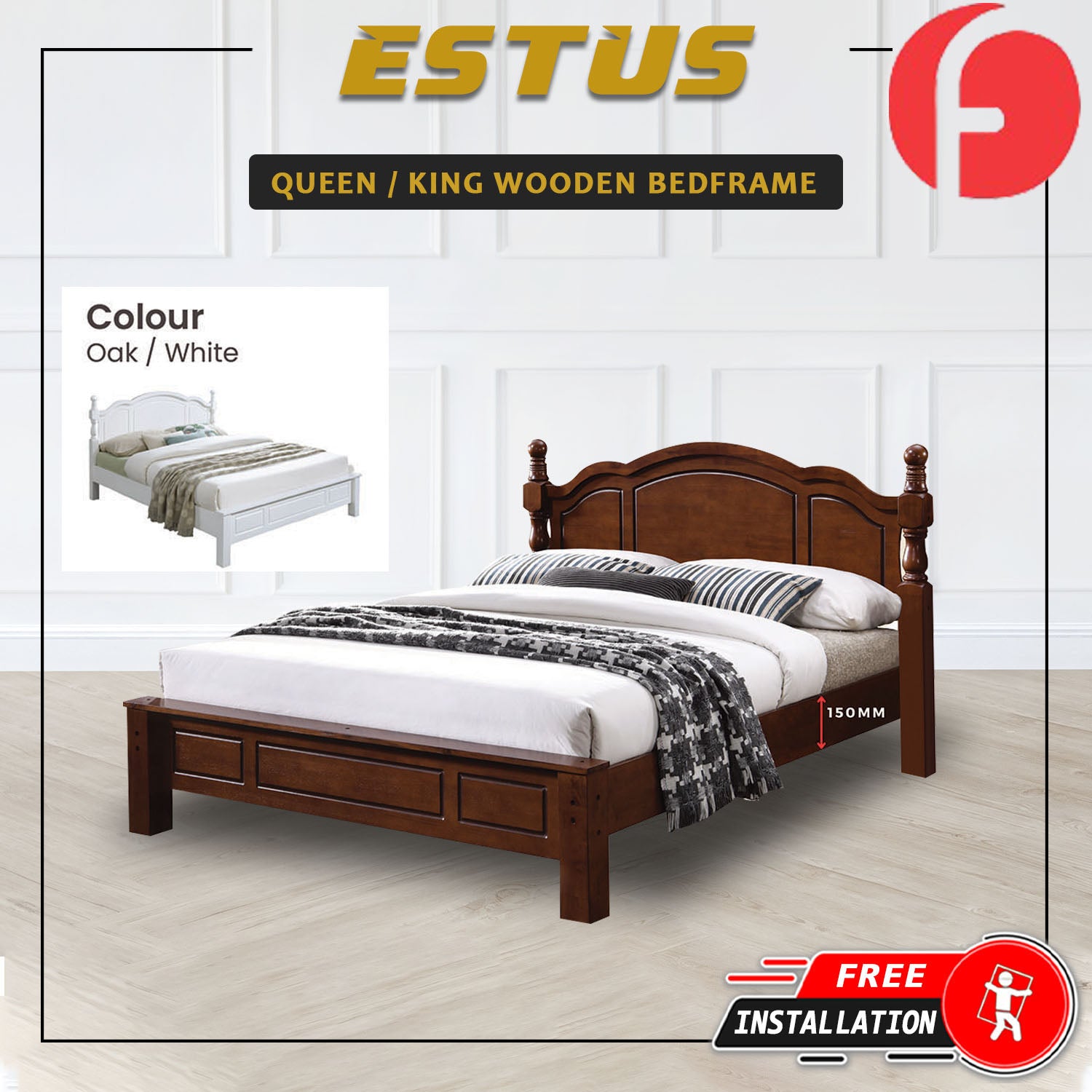 Estus Wooden Bedframe MDF + Veneer W/ Plywood Base Queen/King Size - w/ Mattress Option
