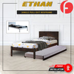 Ethan Single Pull-Out Bedframe MDF + Veneer Solid Wood Slatted Base  - w/ Mattress Option