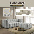 Falan 4-Seater Sofa with Stool Teddy Cloth Upholstery Sofa in Light Grey/Beige Colour