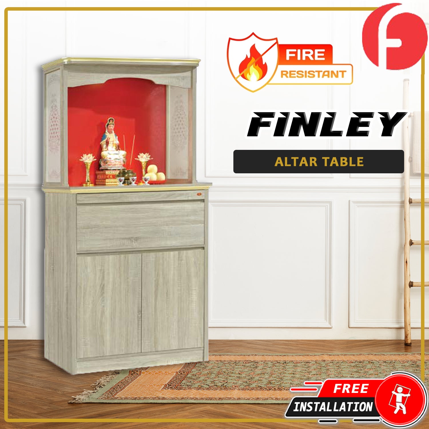 Finley Oriental Altar Table with Top Altar Cabinet Fire Resistant Altar Cabinet