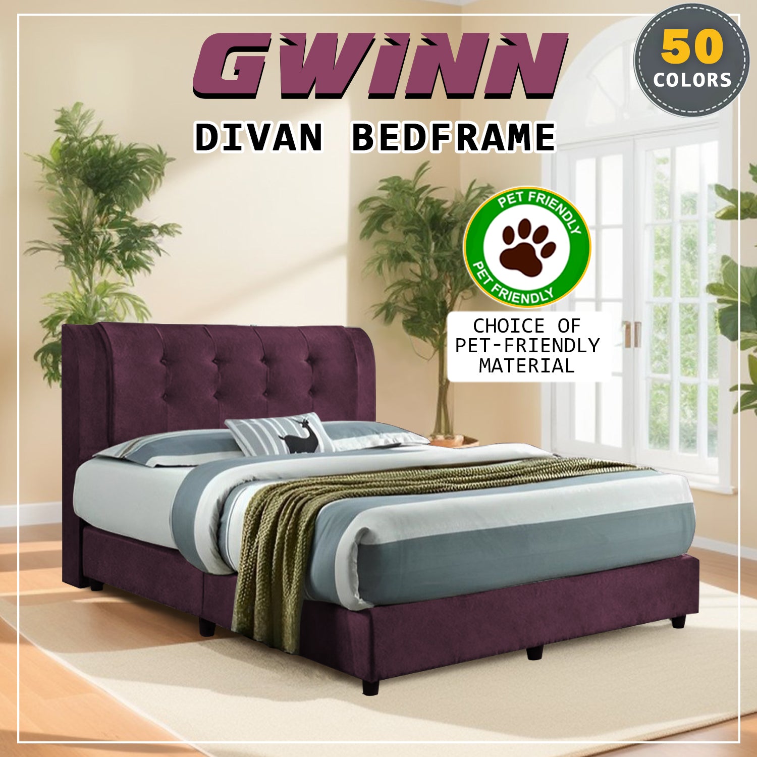 Gwinn Divan Bed Frame with Mattress - PetFriendly Scratch Resistant Option / All Sizes