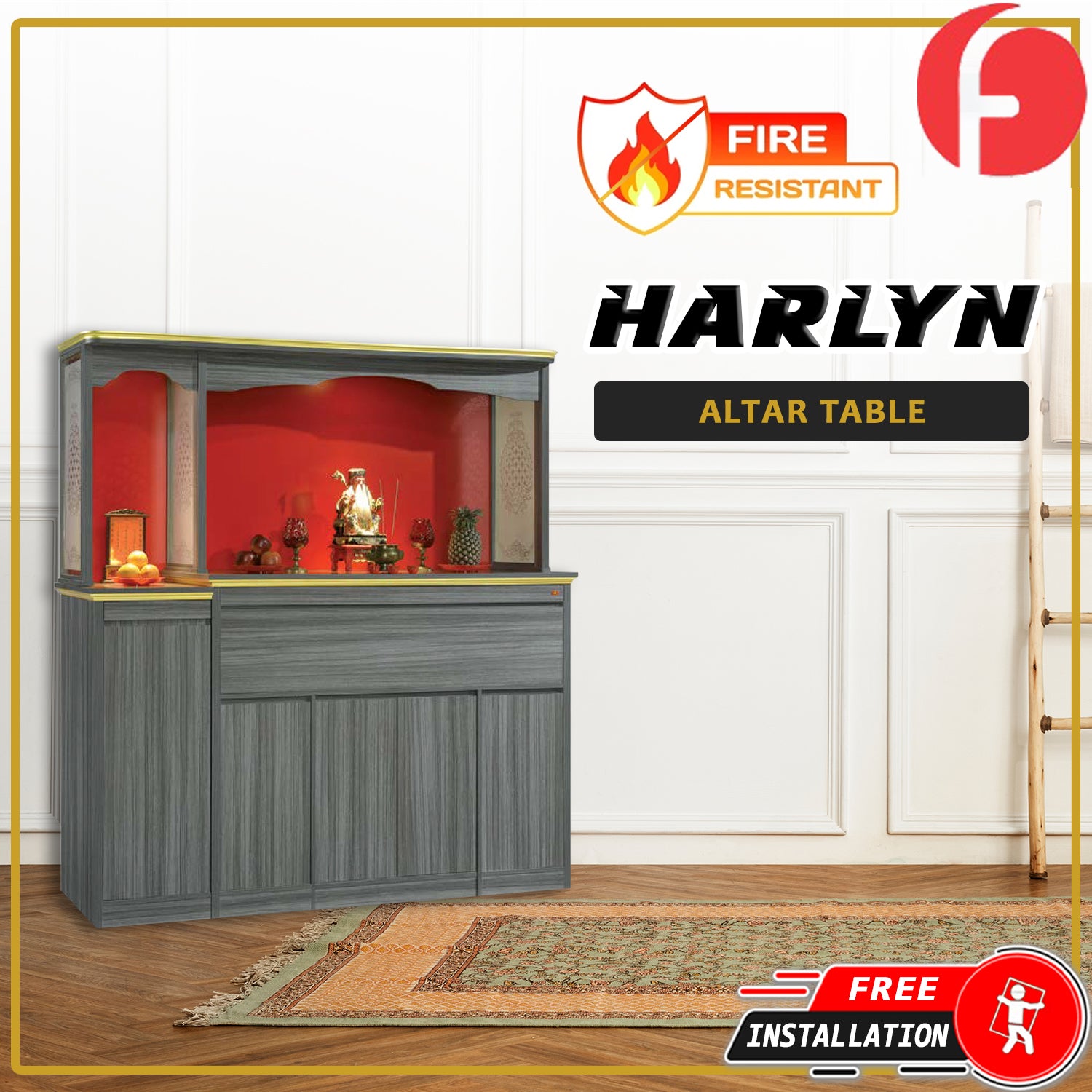 Harlyn Oriental Altar Table with Top Altar Cabinet Fire Resistant Laminated Board
