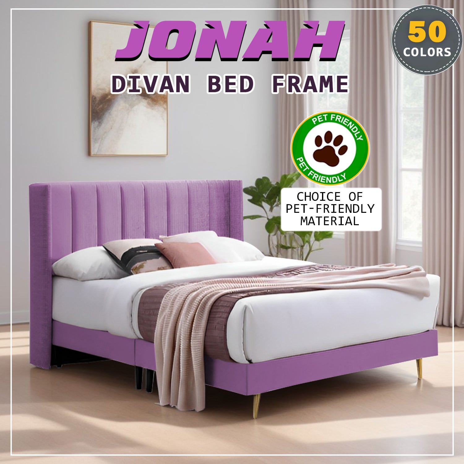Jonah Divan Bed Frame with Mattress - PetFriendly Scratch Resistant Option / All Sizes