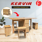 Kervin 1+4 Solid Wood Foldable Dining Set with Table and Stool - Foldable Space Saving