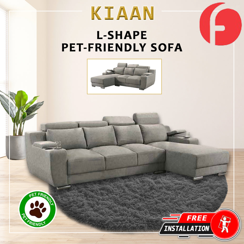Kiaan Sofa Armrest Storage + Cup Holders 3/4L Shape Sofa Set w/ Pet-Friendly Option