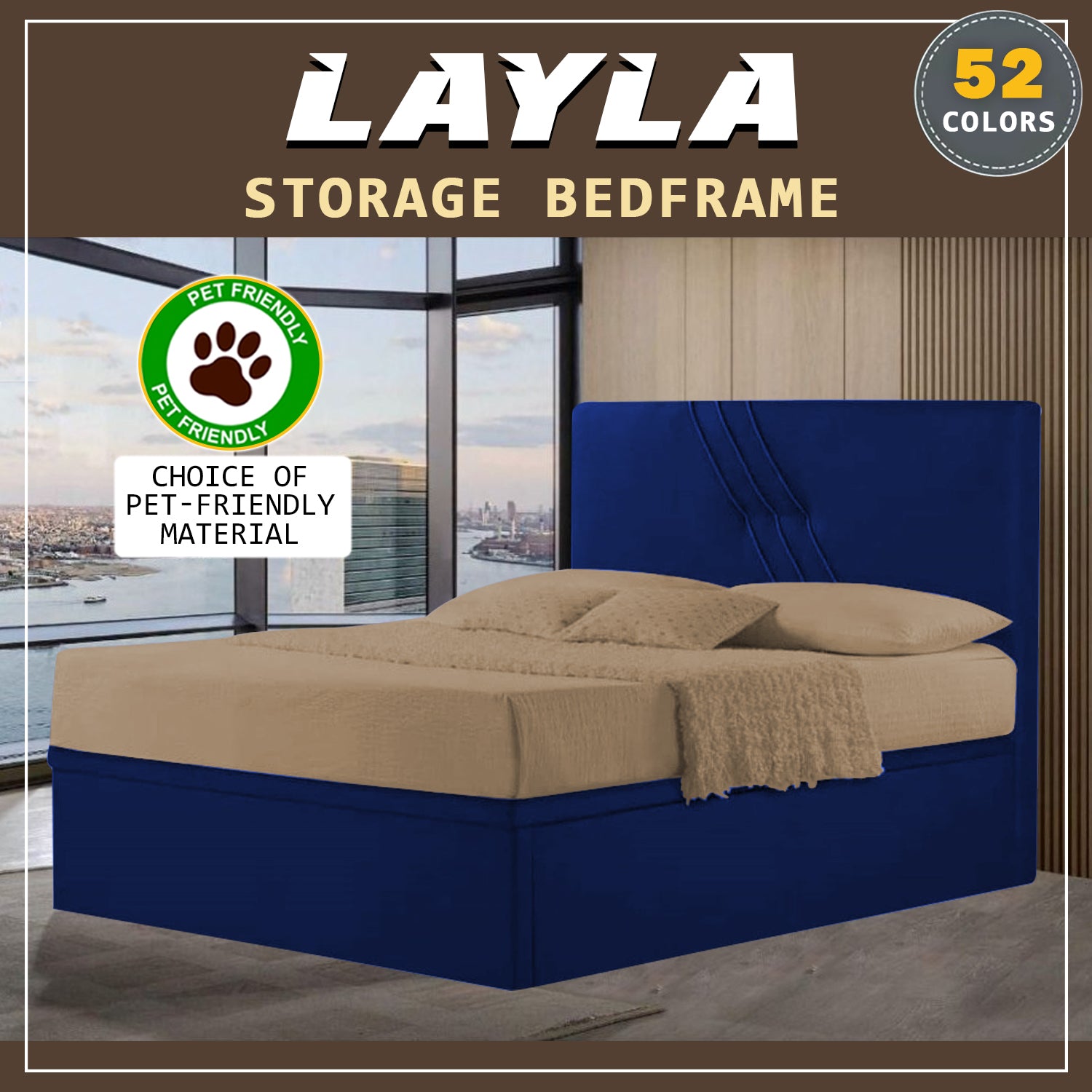 Layla 16" Depth Storage Bedframe w/ Mattress AddOn PetFriendly Fabric Option - All Sizes