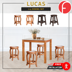 Lucas Dining Set w/ Table and Stools 1+4 in Solid Wood Natural Marble Top Cherry/Walnut