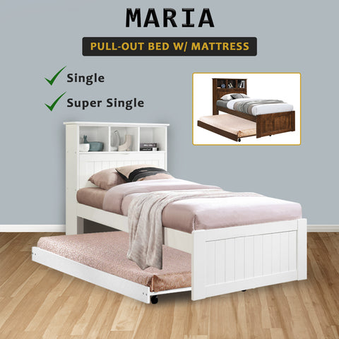 Image of Maria Pull-Out Bed Single, Super Single Solid Rubberwood Bed Frame w/ Mattress Option