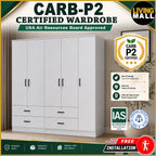 Moira CARB-P2 Certified Board 2-5 Doors  Scratch-Resist Wardrobe w/ Drawers White Colour