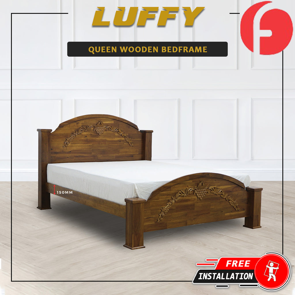 Luffy Wooden Bedframe Solid Wood With Plywood Base Queen Size - w/ Mattress Option