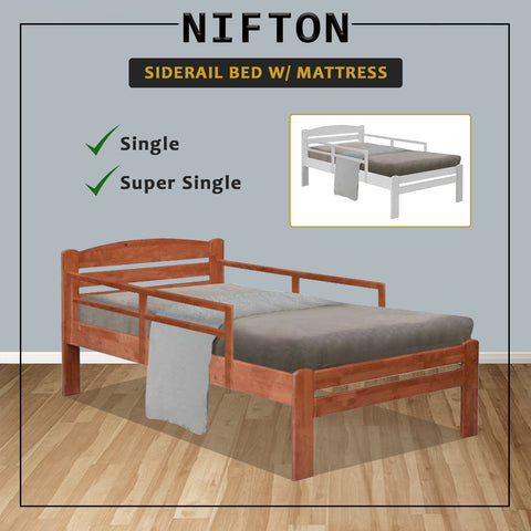 Image of Nifton Single, Super Single Bed Frame Side Rail Child/Elderly Bed w/ Mattress Option