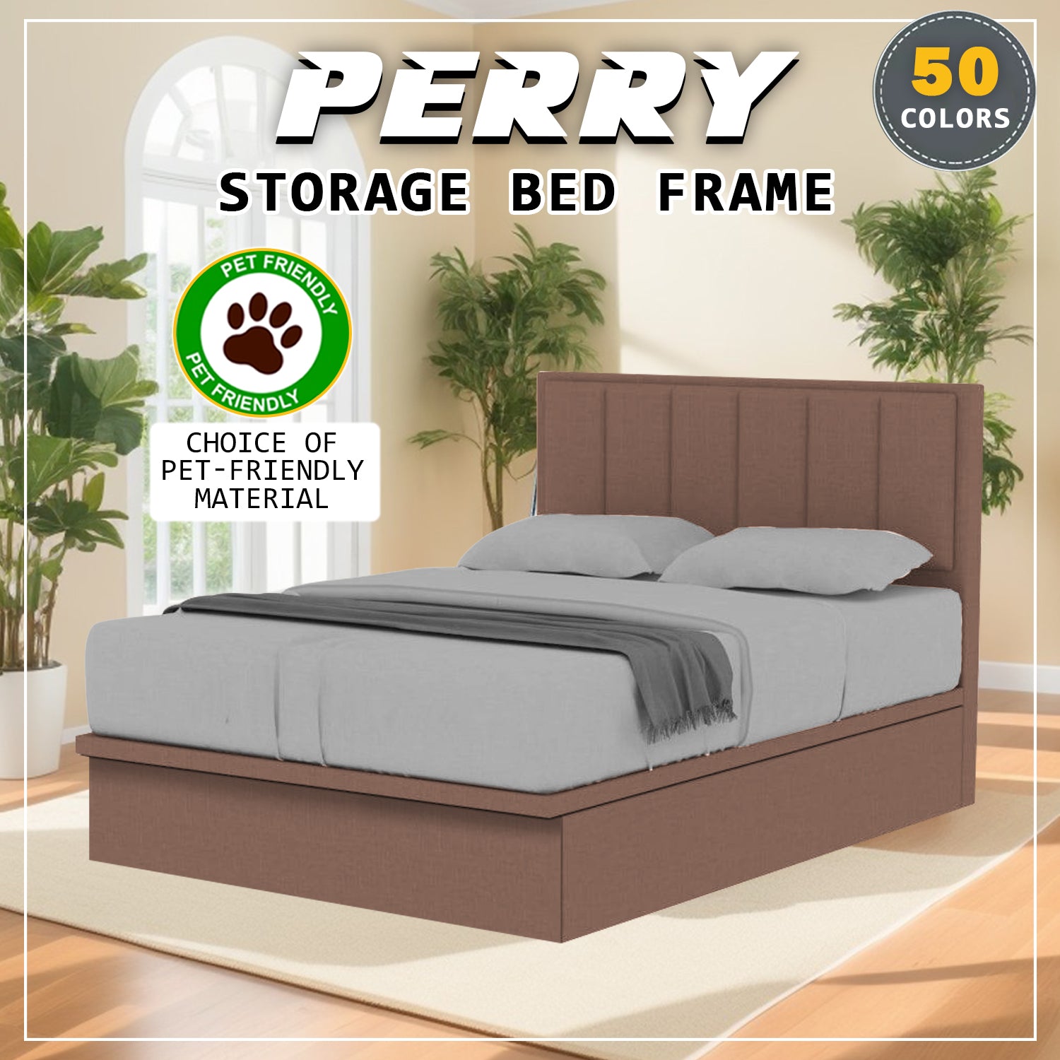 Perry 16" Depth Storage Bedframe w/ Mattress and PetFriendly Fabric Option - All Sizes