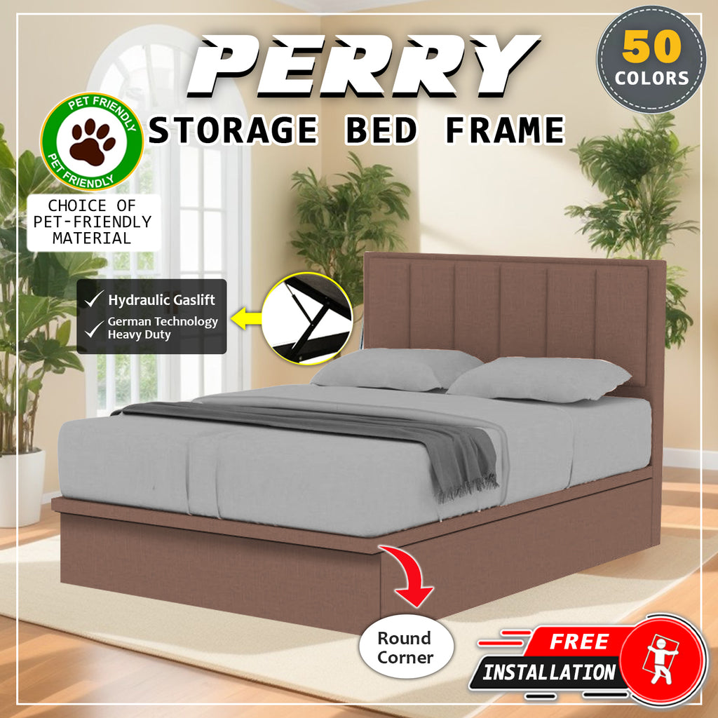 Perry 16" Depth Storage Bedframe w/ Mattress and PetFriendly Fabric Option - All Sizes