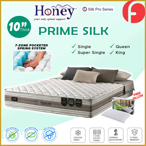 Image of Honey Prime Silk 10" 7-Zone Pocket Spring Mattress FREE PILLOW -All Sizes