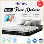 Honey Pure Deluxe 12.5" 7-Zone Pocket Spring Sanitized Mattress - All Sizes Available