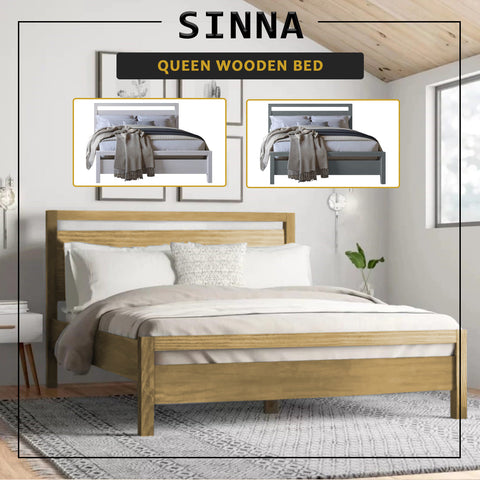 Image of Sinna Queen Solid Rubberwood Bed Frame w/ Underbed Space - With Mattress Option