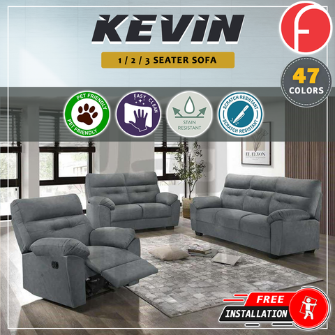 Image of Kevin Recliner Sofa in 34 Colour - w/ PetFriendly Fabric/Leather