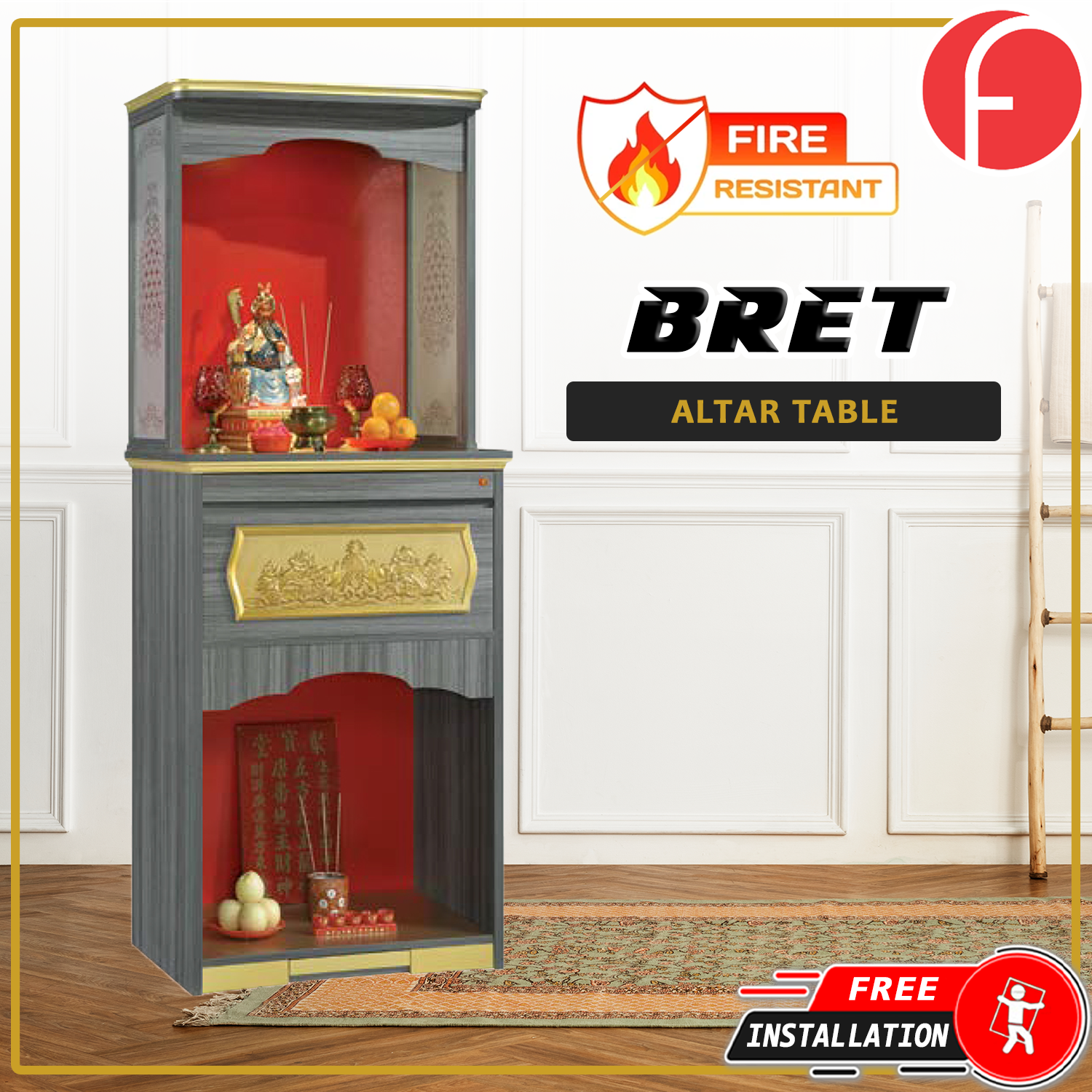 Bret Oriental Altar Table with Top Altar Cabinet Fire Resistant Altar Cabinet